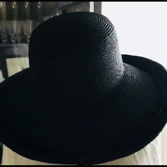 Vintage 100% Italian Black Straw Wide Brim Hat - Picture 5 of 13